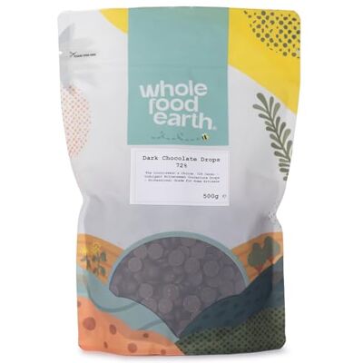 Wholefood Earth Dark Chocolate Drops 72% 500g 72% Cocoa Vegan Baking Wholefood Earth Dark Chocolate Drops 72% 500g 72% Cocoa Vegan Baking