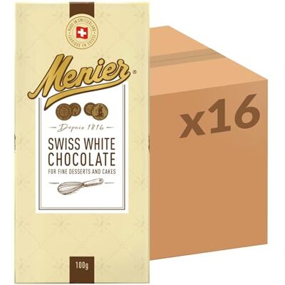 Menier Premium Swiss White Chocolate, 100 g (Pack of 16) – Exquisite Quality Chocolate for Baking, Rich and Sweet, Perfect for Cookies and Desserts Menier Premium Swiss White Chocolate, 100 g (Pack of 16) – Exquisite Quality Chocolate for Baking, Rich and Sweet, Perfect for Cookies and Desserts