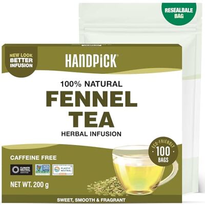 HANDPICK Fennel Tea (100 Eco Conscious Tea Bags) Caffeine & Gluten Free, Non GMO Premium Quality Smooth & Sweet HANDPICK Fennel Tea (100 Eco Conscious Tea Bags) Caffeine & Gluten Free, Non GMO Premium Quality Smooth & Sweet