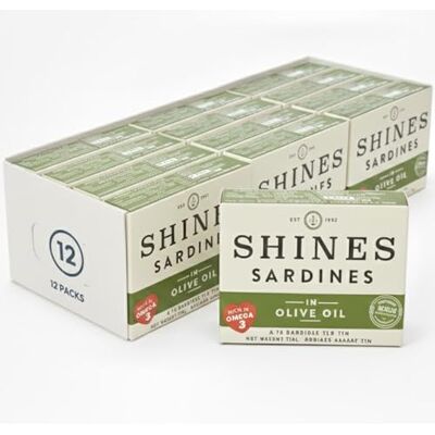 Shines Tinned Sardines in Olive Oil 12 x 106g Cans Shines Tinned Sardines in Olive Oil 12 x 106g Cans