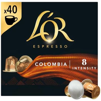 L'OR Espresso Colombia Coffee Pods x40 Intensity 8 (Pack of 1, Total 40 Capsules) L'OR Espresso Colombia Coffee Pods x40 Intensity 8 (Pack of 1, Total 40 Capsules)