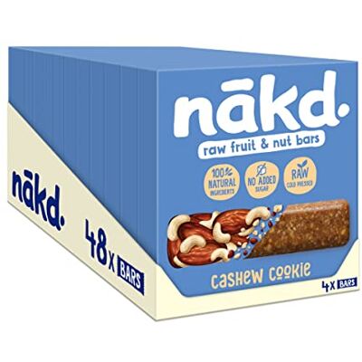 Nakd Cashew Cookie Natural Fruit & Nut Bars Vegan Healthy Snack Gluten Free, 35 g (Multipack case 48 Bars) Nakd Cashew Cookie Natural Fruit & Nut Bars Vegan Healthy Snack Gluten Free, 35 g (Multipack case 48 Bars)