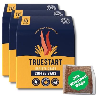 TRUESTART Coffee Bags Smooth Energising Colombian, Quick Steep, Individually Wrapped, Medium Roast 100% Colombian Arabica Mycotoxin-Free & Antioxidant Rich Coffee 3 Pack Box, 30 Loose Bags Total TRUESTART Coffee Bags Smooth Energising Colombian, Quick Steep, Individually Wrapped, Medium Roast 100% Colombian Arabica Mycotoxin-Free & Antioxidant Rich Coffee 3 Pack Box, 30 Loose Bags Total