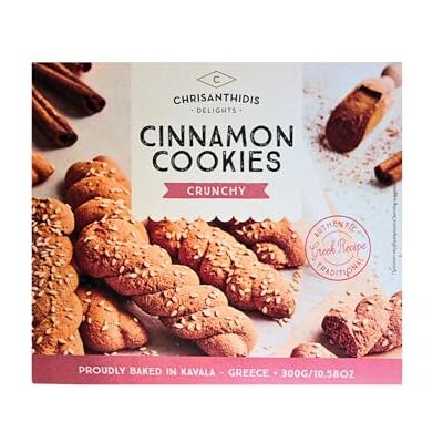 Chrisanthidis Delights Greek Cinnamon Cookies – Traditional Crunchy Biscuits – Authentic Greek Recipe with Merlot Grape Must – Baked in Kavala – No Added Preservatives – 300g (Pack of 2) Chrisanthidis Delights Greek Cinnamon Cookies – Traditional Crunchy Biscuits – Authentic Greek Recipe with Merlot Grape Must – Baked in Kavala – No Added Preservatives – 300g (Pack of 2)