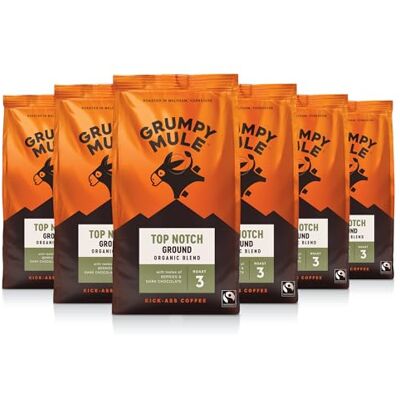 Grumpy Mule Top Notch Organic Blend Ground Coffee with notes of Berries and Dark Chocolate 200g (Pack of 6 Total 1.2kg) Grumpy Mule Top Notch Organic Blend Ground Coffee with notes of Berries and Dark Chocolate 200g (Pack of 6 Total 1.2kg)
