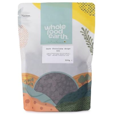 Wholefood Earth Dark Chocolate Drops 55% 500g 55% Cocoa Vegan Baking Wholefood Earth Dark Chocolate Drops 55% 500g 55% Cocoa Vegan Baking