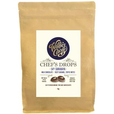 Willie's Cacao 54% Surabaya Milk Chocolate Chef's Drops 1kg Couverture Chocolate with Caramel Notes for CCooking & Baking Willie's Cacao 54% Surabaya Milk Chocolate Chef's Drops 1kg Couverture Chocolate with Caramel Notes for CCooking & Baking