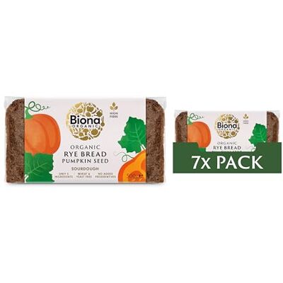 Biona Organic Rye Bread with Pumpkin Seed 500 g, Pack of 7- Free from Wheat, No Added Yeast Wholegrain Rye Meal and Natural Sourdough High in Fibre Vegan Biona Organic Rye Bread with Pumpkin Seed 500 g, Pack of 7- Free from Wheat, No Added Yeast Wholegrain Rye Meal and Natural Sourdough High in Fibre Vegan