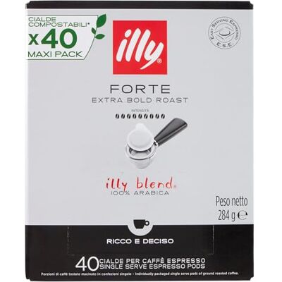 illy Forte ESE Coffee Pods, 40 Paper Pods, 280g Intensity 9/9 Bold Arabica Espresso Coffee Suitable for E.S.E. Espresso Machines illy Forte ESE Coffee Pods, 40 Paper Pods, 280g Intensity 9/9 Bold Arabica Espresso Coffee Suitable for E.S.E. Espresso Machines