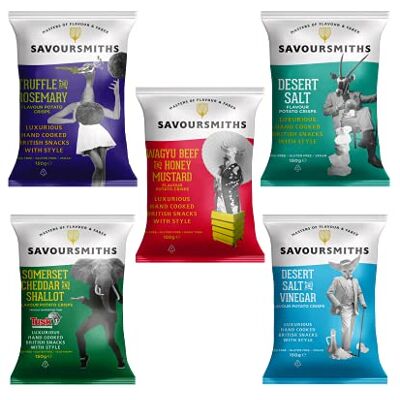 SAVOURSMITHS Big 5 Flavours Fluten Free Luxury Crisps 5 x 150g Bags SAVOURSMITHS Big 5 Flavours Fluten Free Luxury Crisps 5 x 150g Bags