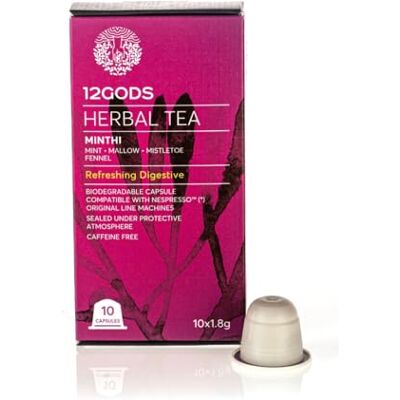 12GODS Minthi Herbal Tea Pods – Mint, Mallow, Mistletoe & Fennel Blend (Pack of 2) 20 Nespresso® Compatible Capsules Caffeine-Free, No Artificial Dyes 12GODS Minthi Herbal Tea Pods – Mint, Mallow, Mistletoe & Fennel Blend (Pack of 2) 20 Nespresso® Compatible Capsules Caffeine-Free, No Artificial Dyes