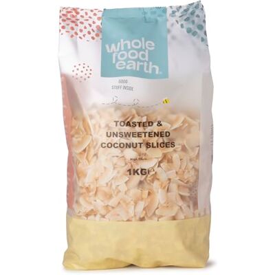 Wholefood Earth Toasted and Unsweetened Coconut Slices 1 kg GMO Free Natural High Fibre Wholefood Earth Toasted and Unsweetened Coconut Slices 1 kg GMO Free Natural High Fibre