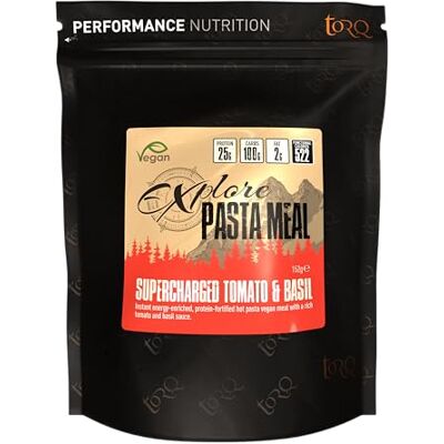TORQ Explore Vegan Pasta Meal Tomato & Basil Healthy Dehydrated Expedition Food 25g Protein 100g Carbohydrate 500cal TORQ Explore Vegan Pasta Meal Tomato & Basil Healthy Dehydrated Expedition Food 25g Protein 100g Carbohydrate 500cal