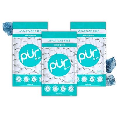 PUR Gum Sugar Free Chewing Gum Made with Xylitol Vegan, Aspartame Free, Gluten Free and Keto Friendly Natural Wintergreen Flavoured Gum, 55 Pieces (Pack of 3) PUR Gum Sugar Free Chewing Gum Made with Xylitol Vegan, Aspartame Free, Gluten Free and Keto Friendly Natural Wintergreen Flavoured Gum, 55 Pieces (Pack of 3)
