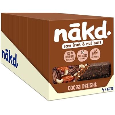 Nakd Cocoa Delight Natural Fruit & Nut Bars Vegan Healthy Snack Gluten Free 35g x 48 bars Nakd Cocoa Delight Natural Fruit & Nut Bars Vegan Healthy Snack Gluten Free 35g x 48 bars