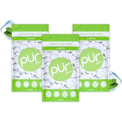 PUR Gum Sugar Free Chewing Gum Made with Xylitol Vegan, Aspartame Free, Gluten Free and Keto Friendly Natural Coolmint Flavoured Gum, 55 Pieces (Pack of 3) PUR Gum Sugar Free Chewing Gum Made with Xylitol Vegan, Aspartame Free, Gluten Free and Keto Friendly Natural Coolmint Flavoured Gum, 55 Pieces (Pack of 3)