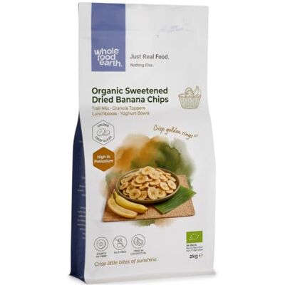 Wholefood Earth Organic Sweetened Dried Banana Chips – 2 kg Raw GMO Free Vegan High Fibre Certified Organic Wholefood Earth Organic Sweetened Dried Banana Chips – 2 kg Raw GMO Free Vegan High Fibre Certified Organic