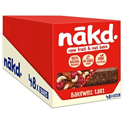 Nakd Bakewell Tart Natural Fruit & Nut Bars Vegan Healthy Snack Gluten Free, 35 g (Multipack case 48 Bars) Nakd Bakewell Tart Natural Fruit & Nut Bars Vegan Healthy Snack Gluten Free, 35 g (Multipack case 48 Bars)