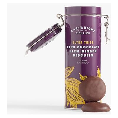 Cartwright & Butler 5277 Ultra Thick Dark Chocolate Ginger Biscuits in Narrow Tin, 190 g Cartwright & Butler 5277 Ultra Thick Dark Chocolate Ginger Biscuits in Narrow Tin, 190 g