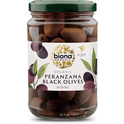 Biona Organic Peranzana Black Olives in Brine 280g, Pack of 5 from The Peranzana Olive Variety Carefully Handpicked with A Crisp & Crunchy Texture Preserved in Brine Suitable for Vegans Biona Organic Peranzana Black Olives in Brine 280g, Pack of 5 from The Peranzana Olive Variety Carefully Handpicked with A Crisp & Crunchy Texture Preserved in Brine Suitable for Vegans