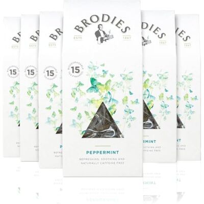 Brodies Peppermint in Biodegradable Pyramid Bags 100% Natural Eco-Friendly and Sustainably Sourced 6 Boxes Of 15 Pyramid Bags Total Of 90 Plastic Free Pyramid Teabags Brodies Peppermint in Biodegradable Pyramid Bags 100% Natural Eco-Friendly and Sustainably Sourced 6 Boxes Of 15 Pyramid Bags Total Of 90 Plastic Free Pyramid Teabags