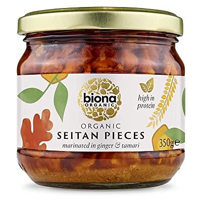 Biona Organic Seitan Pieces 350g, Pack of 6 Jars Organic, Marinated in Ginger & Tamari Soya Sauce Source of Protein Meat Substitute suitable for Vegetarians and Vegans Biona Organic Seitan Pieces 350g, Pack of 6 Jars Organic, Marinated in Ginger & Tamari Soya Sauce Source of Protein Meat Substitute suitable for Vegetarians and Vegans