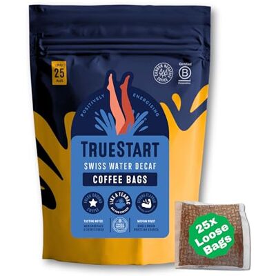 TRUESTART Coffee Bags Swiss Water Decaf, Quick Steep, Individually Wrapped 100% Brazilian Beans Mycotoxin-Free & Antioxidant Rich Decaffeinated Coffee 1 Pack Resealable Pouch, 25 Loose Bags TRUESTART Coffee Bags Swiss Water Decaf, Quick Steep, Individually Wrapped 100% Brazilian Beans Mycotoxin-Free & Antioxidant Rich Decaffeinated Coffee 1 Pack Resealable Pouch, 25 Loose Bags