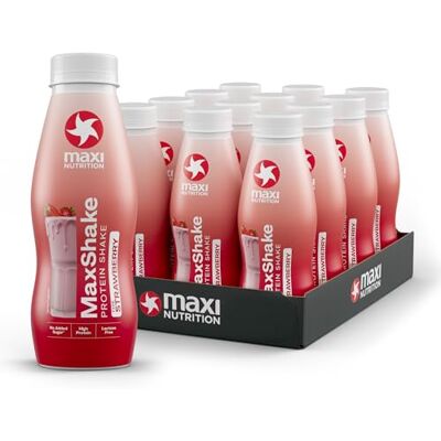 MaxiNutrition MaxShake Protein Milkshake Strawberry, 12 x 330 ml, Creamy Protein Shake for Travel, 25 g Protein, Low Fat and Low Carb, Lactose-Free, No Artificial Flavours MaxiNutrition MaxShake Protein Milkshake Strawberry, 12 x 330 ml, Creamy Protein Shake for Travel, 25 g Protein, Low Fat and Low Carb, Lactose-Free, No Artificial Flavours