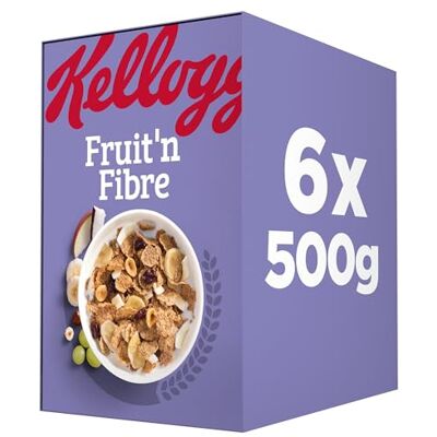 Kellogg's Fruit 'n Fibre Breakfast Cereal Box, 6x500g Kellogg's Fruit 'n Fibre Breakfast Cereal Box, 6x500g