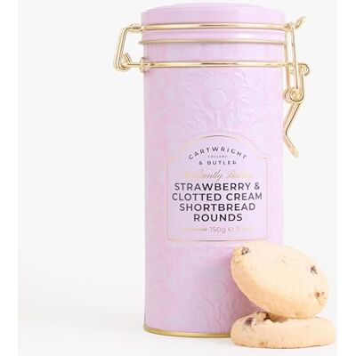 Cartwright & Butler Strawberry and Clotted Cream Shortbreads in Tin, Buttery Shortbread Biscuits with Strawberry Pieces & Clotted Cream, Premium Biscuit Gift Tin, 150g Cartwright & Butler Strawberry and Clotted Cream Shortbreads in Tin, Buttery Shortbread Biscuits with Strawberry Pieces & Clotted Cream, Premium Biscuit Gift Tin, 150g