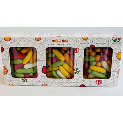 Candy Gift Box – 3 x 250g Jars of Soft Vegan Liquorice Comfits Candy Gift Box – 3 x 250g Jars of Soft Vegan Liquorice Comfits