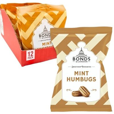 Bonds of London Mint Humbugs Bags, Retro Boiled Sweets With a Toffee Centre, Vegetarian Friendly, 120 g (Pack of 12) Bonds of London Mint Humbugs Bags, Retro Boiled Sweets With a Toffee Centre, Vegetarian Friendly, 120 g (Pack of 12)
