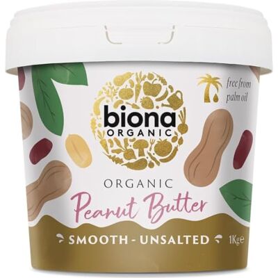 Biona Organic Smooth Peanut Butter, 1kg 100% Freshly Roasted Organic Nuts, Unsalted and Palm Oil Free, Source of Vegan Protein, Gluten Free and Non GMO Biona Organic Smooth Peanut Butter, 1kg 100% Freshly Roasted Organic Nuts, Unsalted and Palm Oil Free, Source of Vegan Protein, Gluten Free and Non GMO