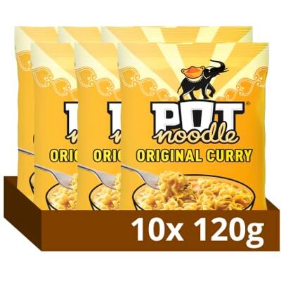 Pot Noodle Original Curry Instant Noodles Block with sauce and seasoning sachets for quick, filling and delicious noodles 10x 114 g Pot Noodle Original Curry Instant Noodles Block with sauce and seasoning sachets for quick, filling and delicious noodles 10x 114 g
