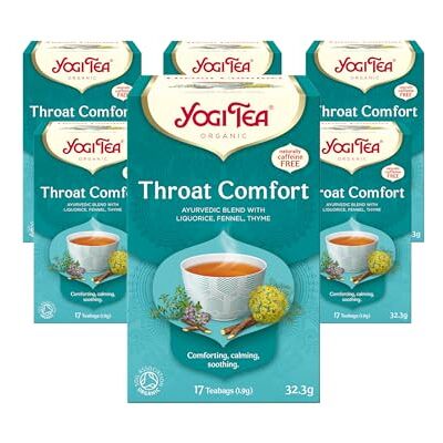 YOGI TEA , Throat Comfort, Organic Herbal Tea, Naturally Caffeine Free, Blend of Liquorice, Fennel and Thyme, 6 Packs x 17 Tea Bags (102 Teabags Total) YOGI TEA , Throat Comfort, Organic Herbal Tea, Naturally Caffeine Free, Blend of Liquorice, Fennel and Thyme, 6 Packs x 17 Tea Bags (102 Teabags Total)