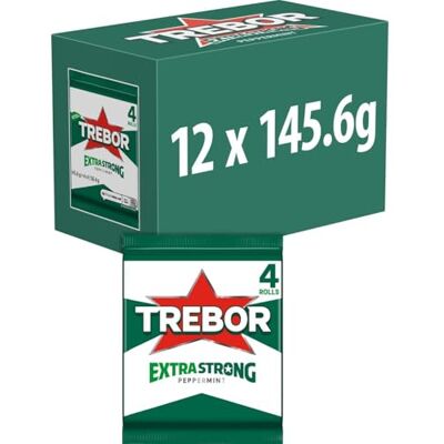 Trebor Extra Strong Peppermint Mint Sweets, 4 Pack Rolls, 146 g (Pack of 12) Trebor Extra Strong Peppermint Mint Sweets, 4 Pack Rolls, 146 g (Pack of 12)