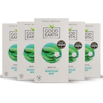 Good Earth Tea Co. Moroccan Mint Tea Bags – Refreshing Green Blend with Mint and Sweet Spearmint – 5 x 15 Plant-Based Teabags Good Earth Tea Co. Moroccan Mint Tea Bags – Refreshing Green Blend with Mint and Sweet Spearmint – 5 x 15 Plant-Based Teabags