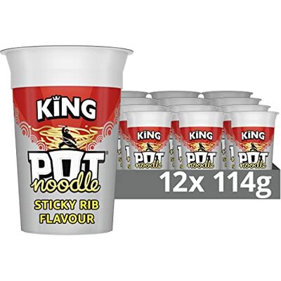 Pot Noodle Sticky Rib King Pot instant vegetarian snack quick to make noodles 12x 114 g Pot Noodle Sticky Rib King Pot instant vegetarian snack quick to make noodles 12x 114 g