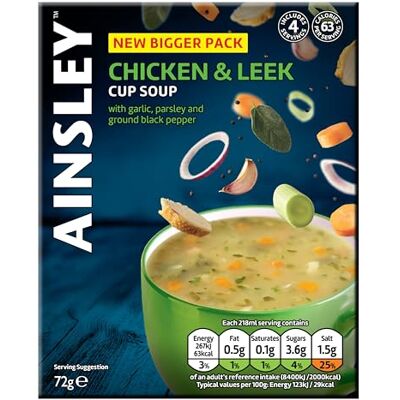 Ainsley Harriott Chicken & Leek Cup Soup, Quick & Convenient Instant Soup, Bulk Pack Multipack; Pack of 8 x 4 Servings Ainsley Harriott Chicken & Leek Cup Soup, Quick & Convenient Instant Soup, Bulk Pack Multipack; Pack of 8 x 4 Servings