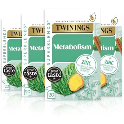 Twinings Superblends Metabolism Tea Peppermint & Spiced Green Tea Herbal Infusion with Nettle & Zinc, Metabolism Booster Tea, 80 x Biodegradable Tea Bags Twinings Superblends Metabolism Tea Peppermint & Spiced Green Tea Herbal Infusion with Nettle & Zinc, Metabolism Booster Tea, 80 x Biodegradable Tea Bags