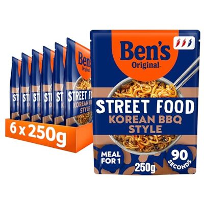 Ben's Original Street Food Korean BBQ Style ready in 90 seconds Noodles Ready Meal serves 1 multipack 6x 250g Ben's Original Street Food Korean BBQ Style ready in 90 seconds Noodles Ready Meal serves 1 multipack 6x 250g