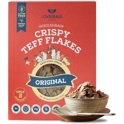 Lovegrass Ethiopia Crispy Teff Flakes Award Winning Healthy, Whole Grain Breakfast Cereal 350g Gluten Free Vegan, High Protein, Fibre, Vitamins & Minerals No Artificial Sugar Lovegrass Ethiopia Crispy Teff Flakes Award Winning Healthy, Whole Grain Breakfast Cereal 350g Gluten Free Vegan, High Protein, Fibre, Vitamins & Minerals No Artificial Sugar