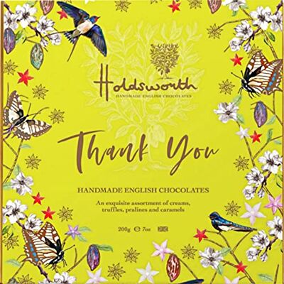 Holdsworth Handmade English chocolates Holdsworth Chocolates Gift Box Thank You Chocolate Gift Assortment with Milk, White & Dark Chocolate Truffles, Pralines, Creams & Caramels. Thank You Gift Chocolates for Women & Men 200g Holdsworth Handmade English chocolates Holdsworth Chocolates Gift Box Thank You Chocolate Gift Assortment with Milk, White & Dark Chocolate Truffles, Pralines, Creams & Caramels. Thank You Gift Chocolates for Women & Men 200g