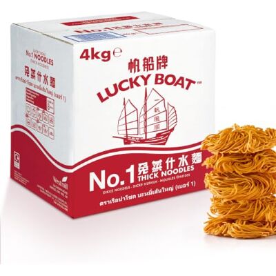 LUCKY BOAT No.1 Thick Chow Mein Wheat Noodles 4KG Vegan 1 Pack LUCKY BOAT No.1 Thick Chow Mein Wheat Noodles 4KG Vegan 1 Pack