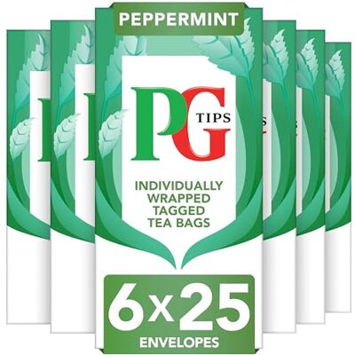 PG Tips Peppermint Tea Bags Bulk Individually Wrapped Tea Bags String & Tagged Refreshing & Minty Taste 6 Packs 150 Plant Based Biodegradable Envelopes PG Tips Peppermint Tea Bags Bulk Individually Wrapped Tea Bags String & Tagged Refreshing & Minty Taste 6 Packs 150 Plant Based Biodegradable Envelopes