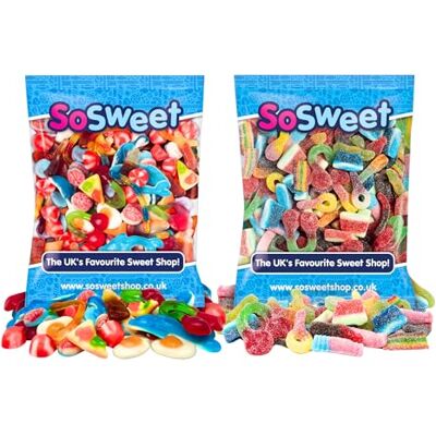 SoSweet Fizzy Sweet Mix & Jelly Sweet Mix, 2 x 1kg Bags SoSweet Fizzy Sweet Mix & Jelly Sweet Mix, 2 x 1kg Bags