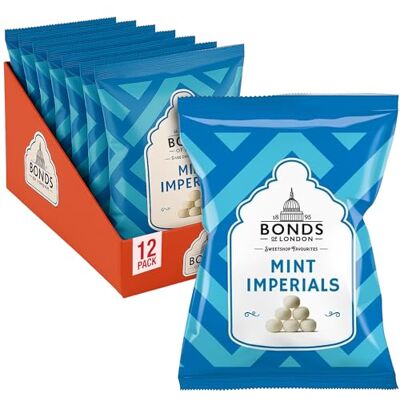 Bonds of London Mint Imperials Bags, Retro Breath Freshening Peppermint Sweets, Vegetarian Friendly, 105 g (Pack of 12) Bonds of London Mint Imperials Bags, Retro Breath Freshening Peppermint Sweets, Vegetarian Friendly, 105 g (Pack of 12)