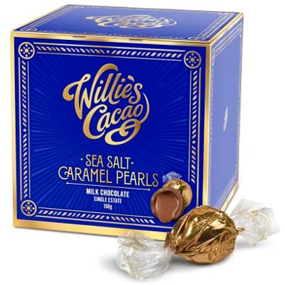 Willie's Cacao Willie’s Cacao Milk Chocolate Salted Caramel Pearls 150g – Gift Box of 20 Individually Wrapped Pearls Filled with Molten Sea Salt Caramel – 100% Natural – Craft Made Willie's Cacao Willie’s Cacao Milk Chocolate Salted Caramel Pearls 150g – Gift Box of 20 Individually Wrapped Pearls Filled with Molten Sea Salt Caramel – 100% Natural – Craft Made