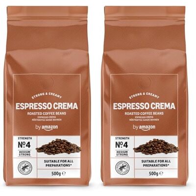 by Amazon Espresso Crema Coffee Beans, Light Roast, 1kg (2 Packs of 500g), Rainforest Alliance Certified by Amazon Espresso Crema Coffee Beans, Light Roast, 1kg (2 Packs of 500g), Rainforest Alliance Certified