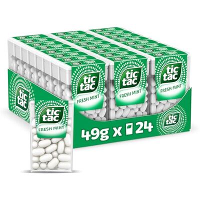 Tic Tac Classic Fresh Mints Sweets, Travel Essentials, Party Bags, On the Go Refreshment, Bulk Box of 24 x 49g Packs Tic Tac Classic Fresh Mints Sweets, Travel Essentials, Party Bags, On the Go Refreshment, Bulk Box of 24 x 49g Packs